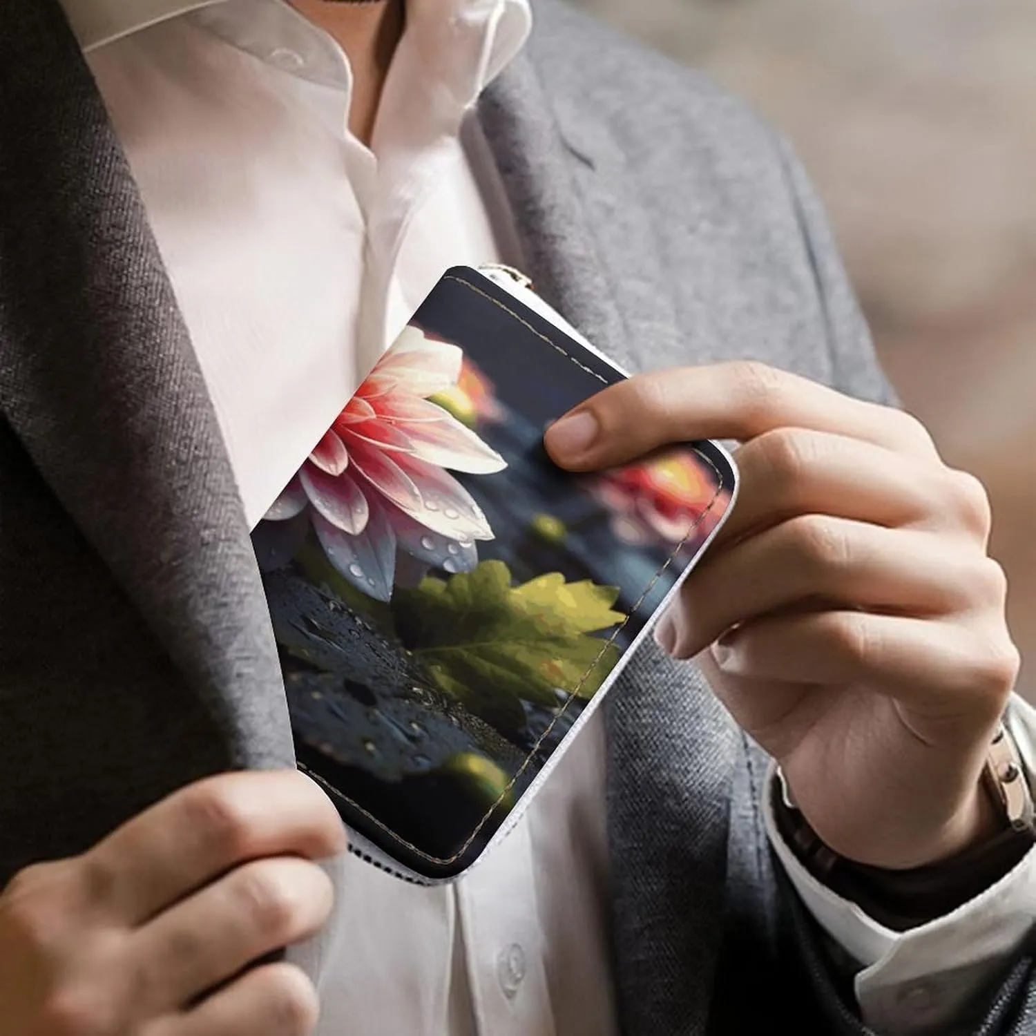 Credit Card Wallet,Flower Card Cases Holder Credit Card Holder Wallet with Card Slots Coin Cash Zipper Purse Case Wallet