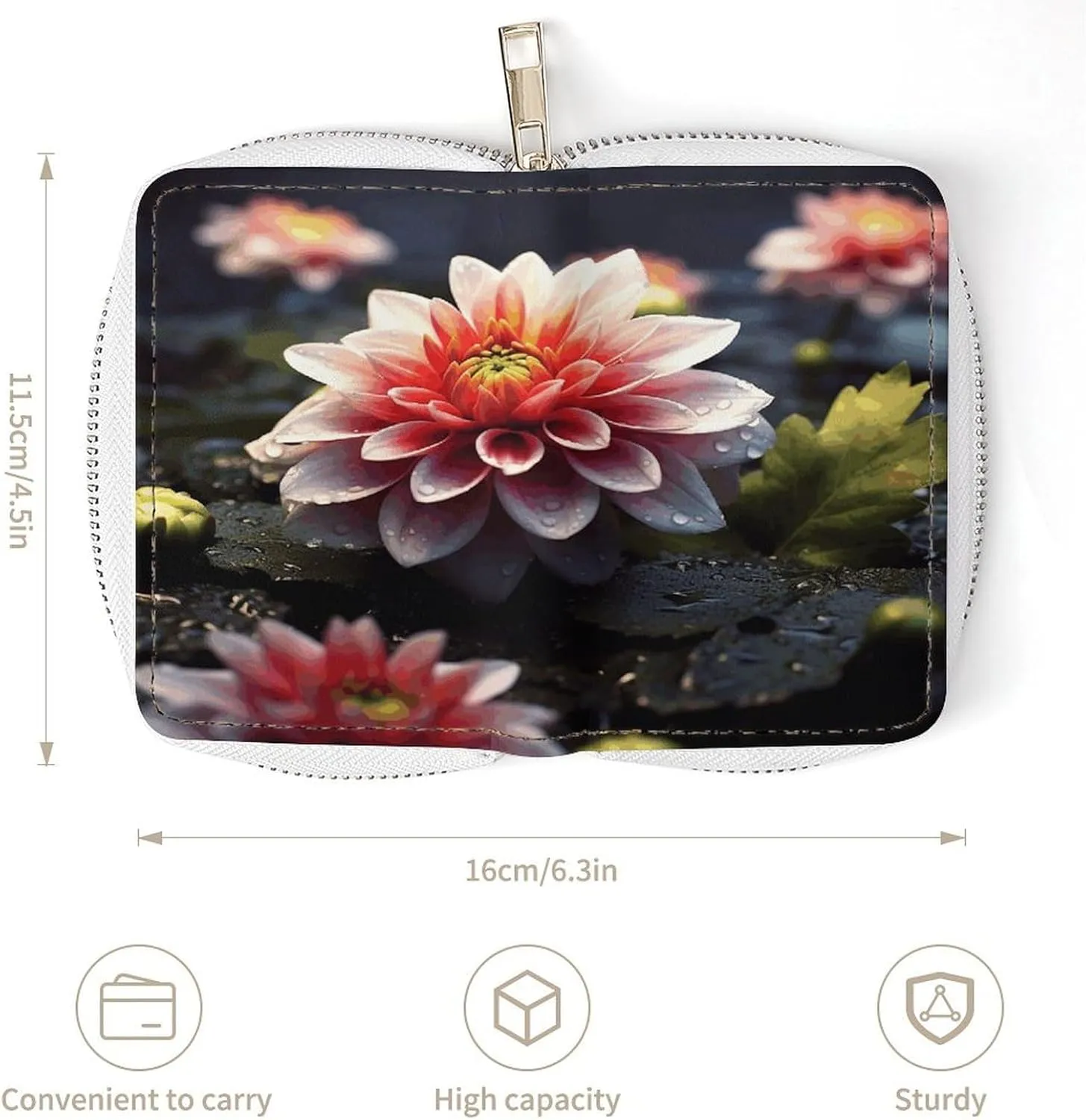 Credit Card Wallet,Flower Card Cases Holder Credit Card Holder Wallet with Card Slots Coin Cash Zipper Purse Case Wallet