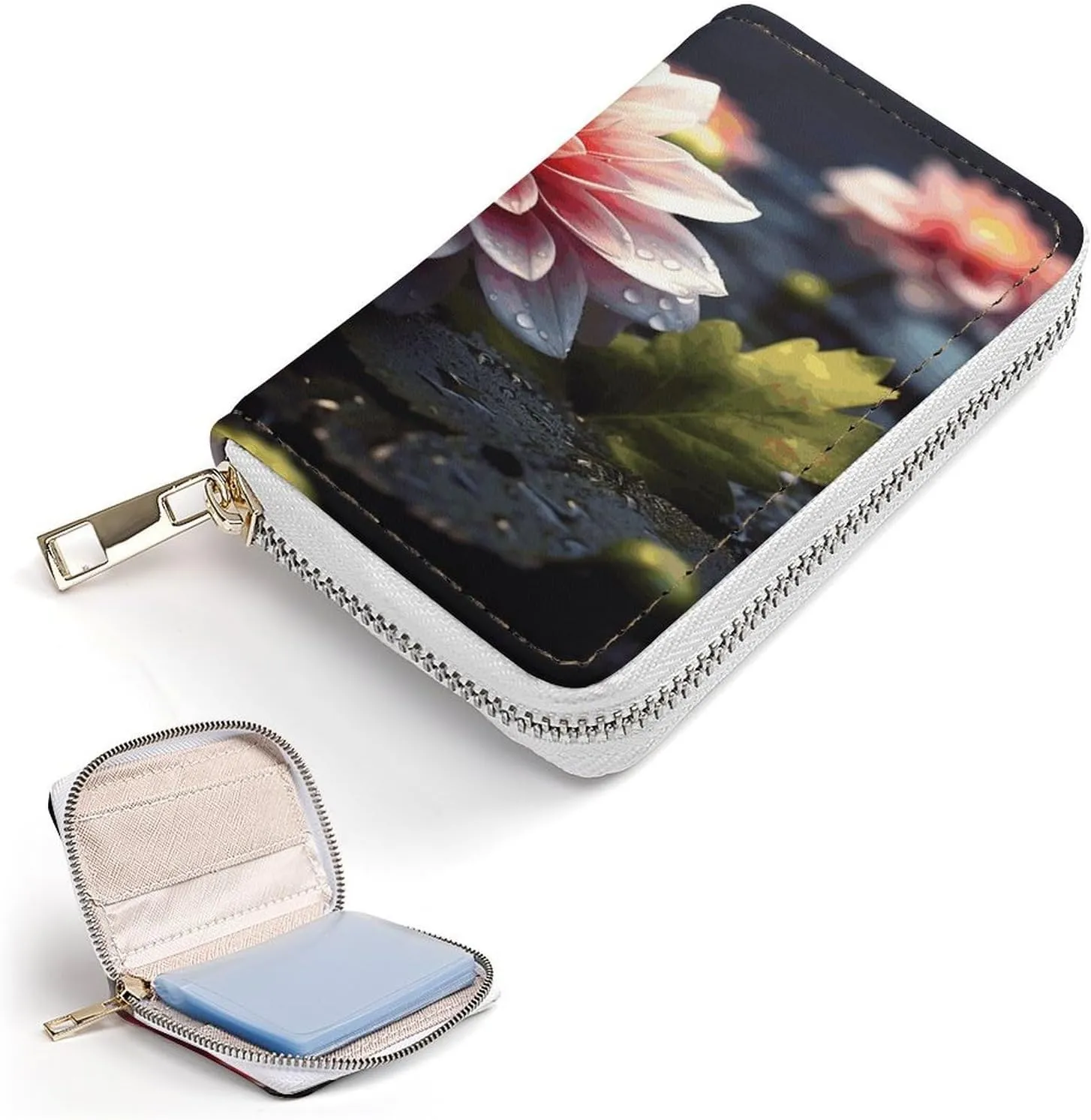 Credit Card Wallet,Flower Card Cases Holder Credit Card Holder Wallet with Card Slots Coin Cash Zipper Purse Case Wallet