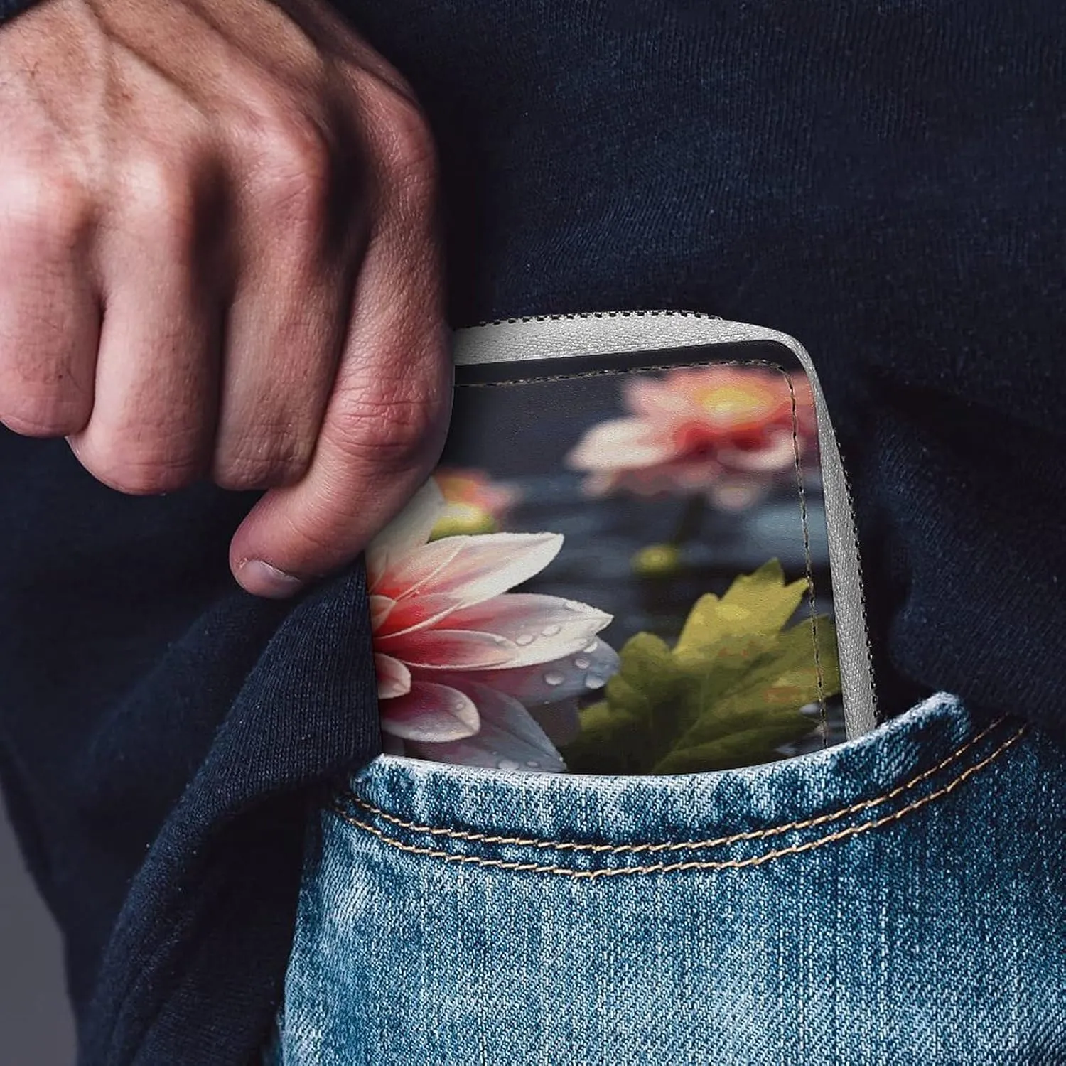 Credit Card Wallet,Flower Card Cases Holder Credit Card Holder Wallet with Card Slots Coin Cash Zipper Purse Case Wallet