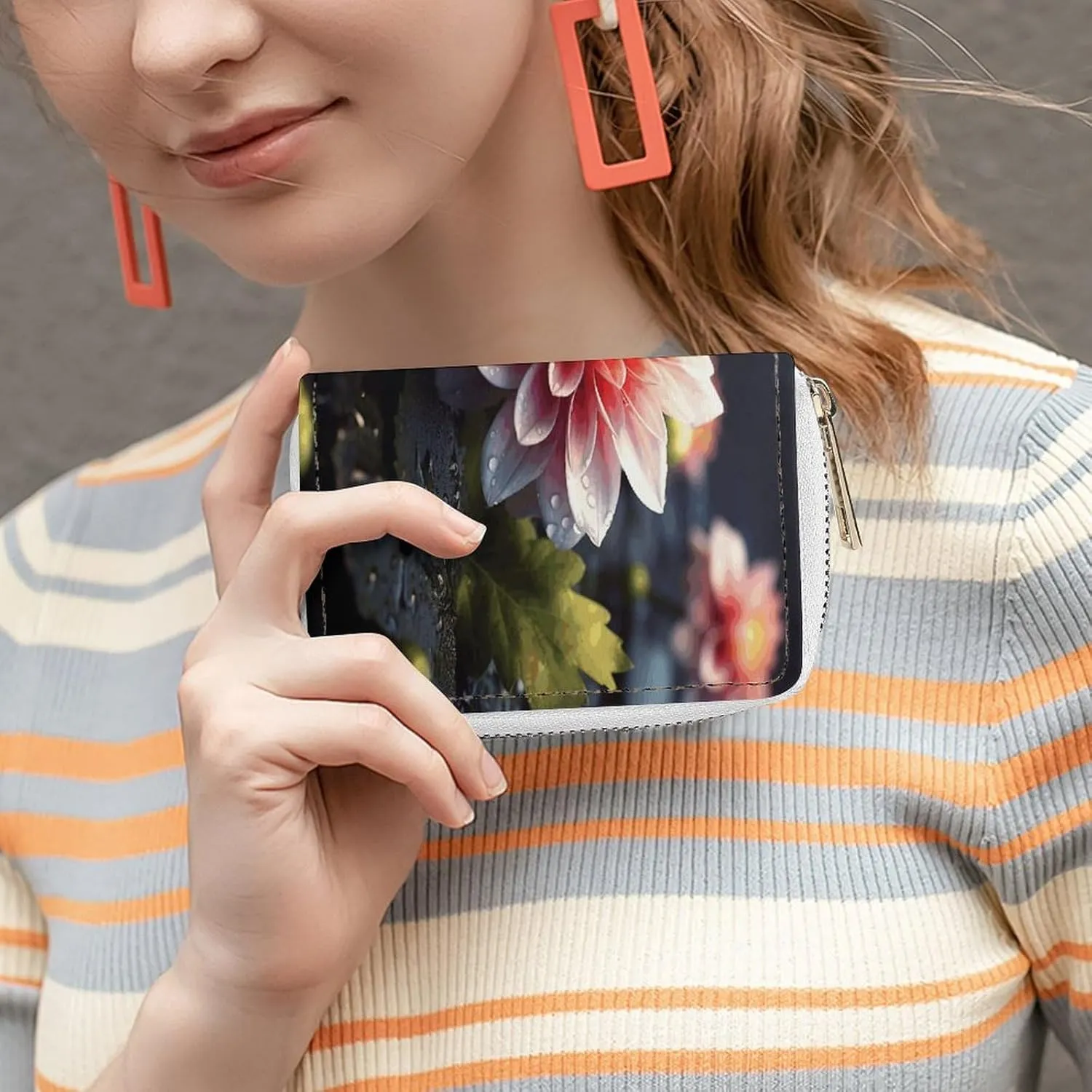 Credit Card Wallet,Flower Card Cases Holder Credit Card Holder Wallet with Card Slots Coin Cash Zipper Purse Case Wallet