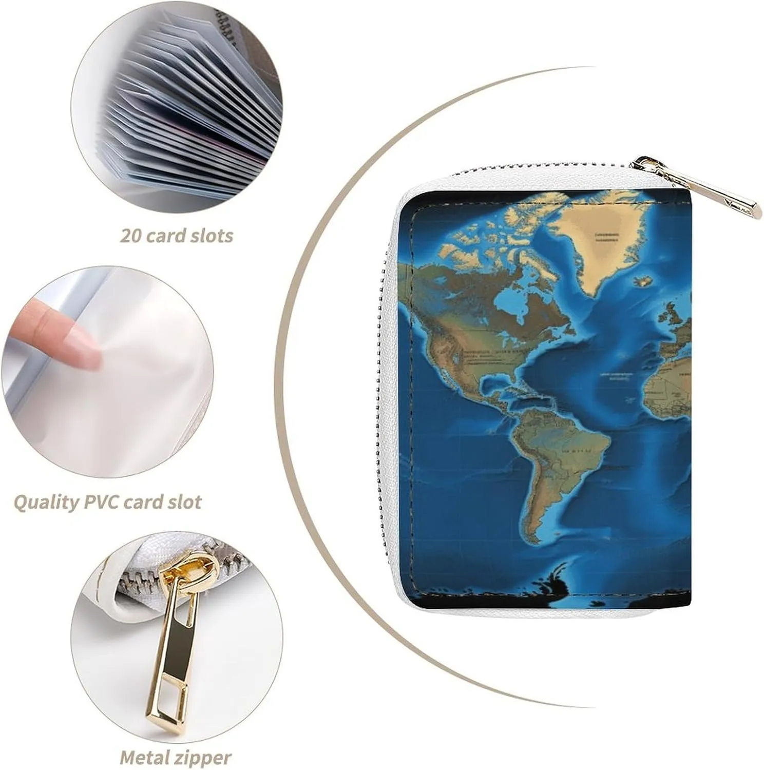 Credit Card Wallet,World Map Card Cases Holder Credit Card Holder Wallet with Card Slots Coin Cash Zipper Purse Case Wallet
