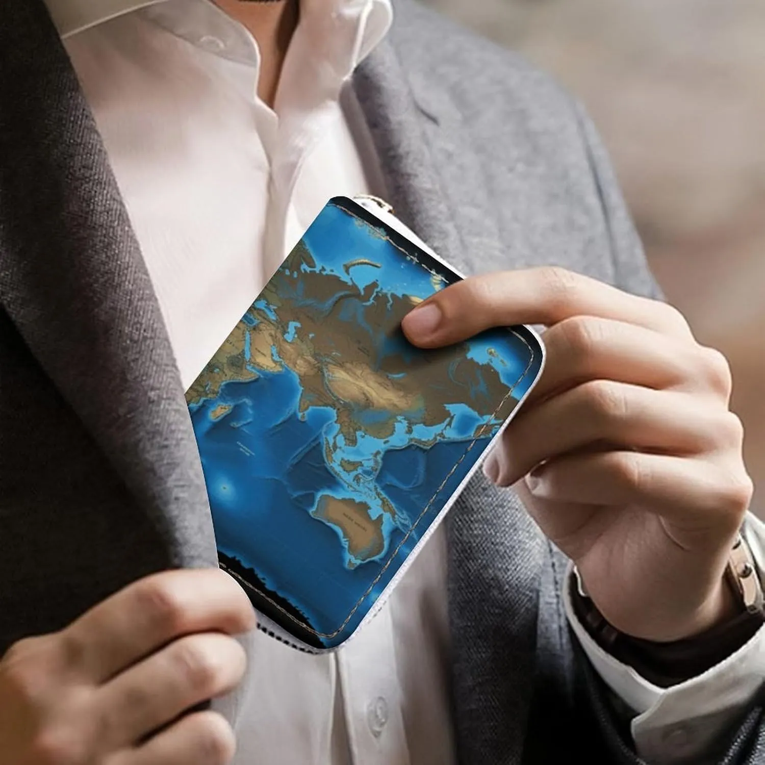 Credit Card Wallet,World Map Card Cases Holder Credit Card Holder Wallet with Card Slots Coin Cash Zipper Purse Case Wallet