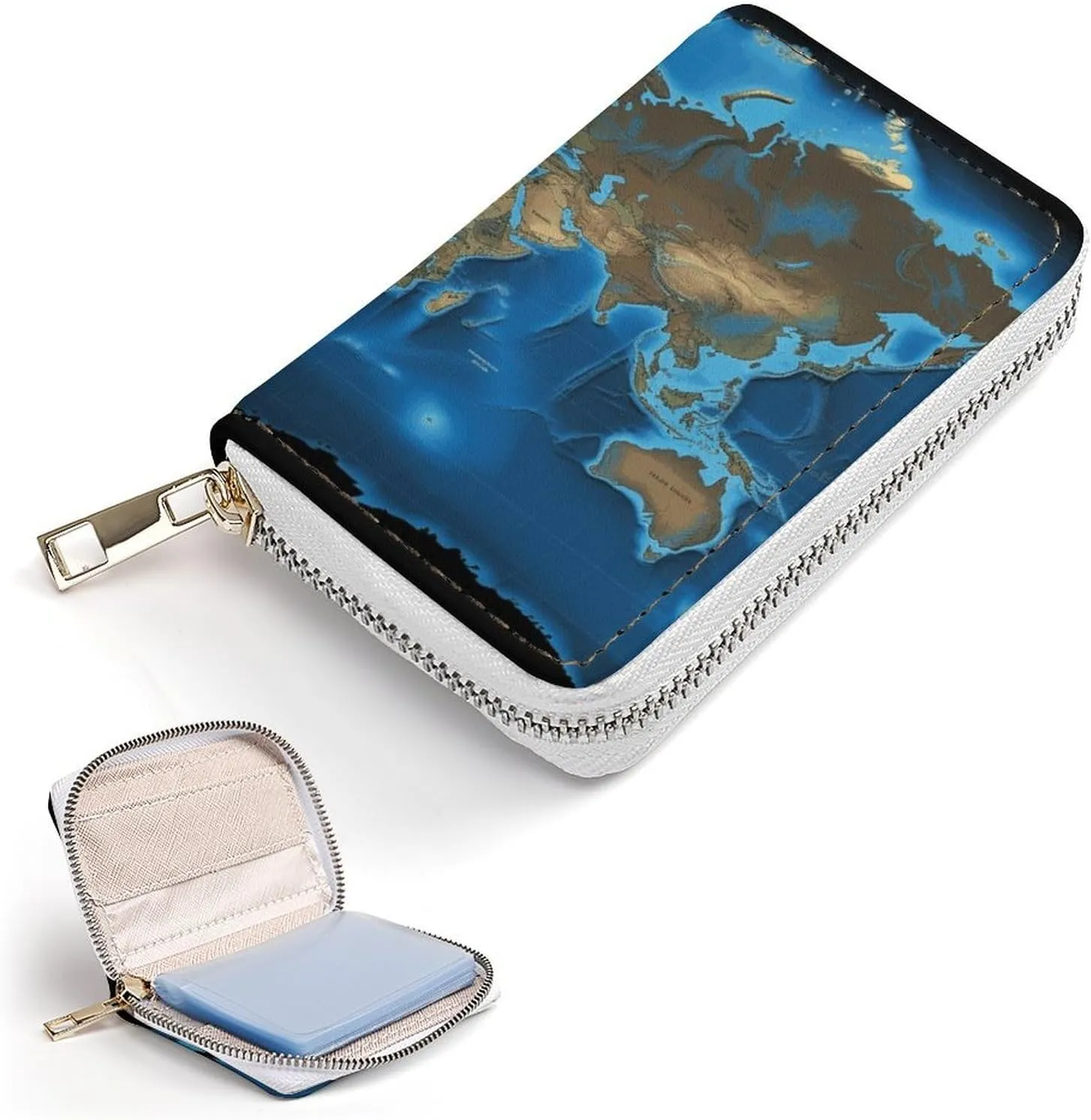 Credit Card Wallet,World Map Card Cases Holder Credit Card Holder Wallet with Card Slots Coin Cash Zipper Purse Case Wallet