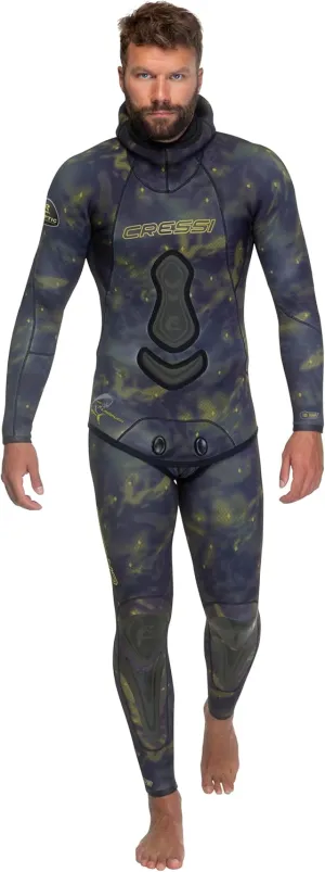 Cressi Lampuga 2-pcs Camouflage Patterned Freediving Wetsuit, Jacket & Pants, Loading Chest Pad, Knee Protection, Anatomical Design - Lampuga: Designed in Italy