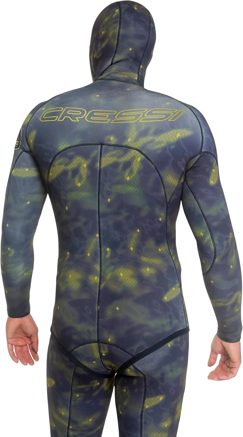 Cressi Lampuga 2-pcs Camouflage Patterned Freediving Wetsuit, Jacket & Pants, Loading Chest Pad, Knee Protection, Anatomical Design - Lampuga: Designed in Italy