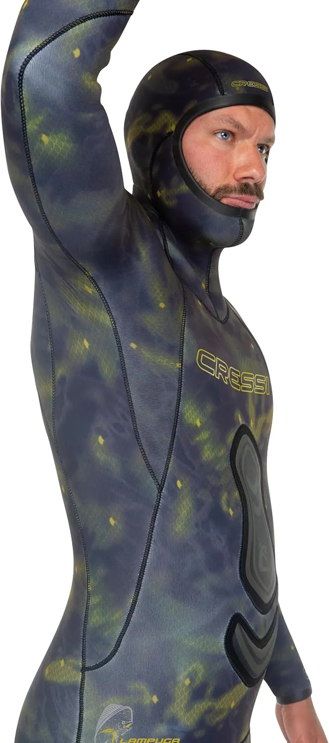 Cressi Lampuga 2-pcs Camouflage Patterned Freediving Wetsuit, Jacket & Pants, Loading Chest Pad, Knee Protection, Anatomical Design - Lampuga: Designed in Italy