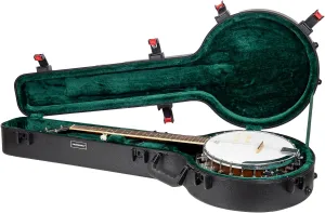 Crossrock ABS Flight Case for 5-String Resonator Banjos | Black Scratch-Resistant Shell, TSA Lock, Forest Green Velvet Interior – Fits Deering, Washburn B9​