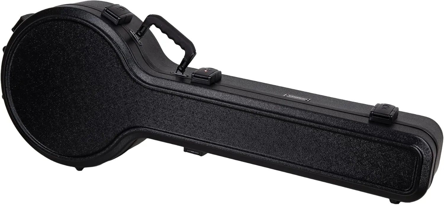 Crossrock ABS Flight Case for 5-String Resonator Banjos | Black Scratch-Resistant Shell, TSA Lock, Forest Green Velvet Interior – Fits Deering, Washburn B9​