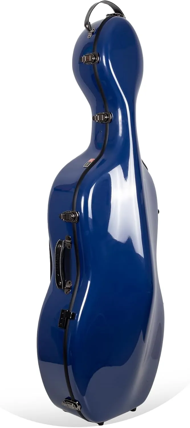 Crossrock Fiberglass Cello Case with Wheels - Fits 4/4 Full Size Cello - Includes Padded Music Pouch, 3 Handles, Removable Shoulder Straps- Navy Blue (CRF2020CEFNVBL)