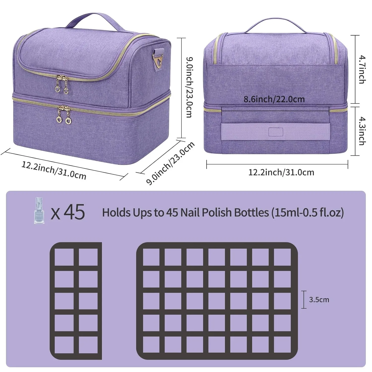 CUBETASTIC Nail Polish Organizer Case, Nail Supplies Storage Box Holds 45 Bottles Nail Polish & Nail Lamp, Travel Nail Tech Carrying Case, Nail Kit Bag For Nail Stuff & Manicure Tools