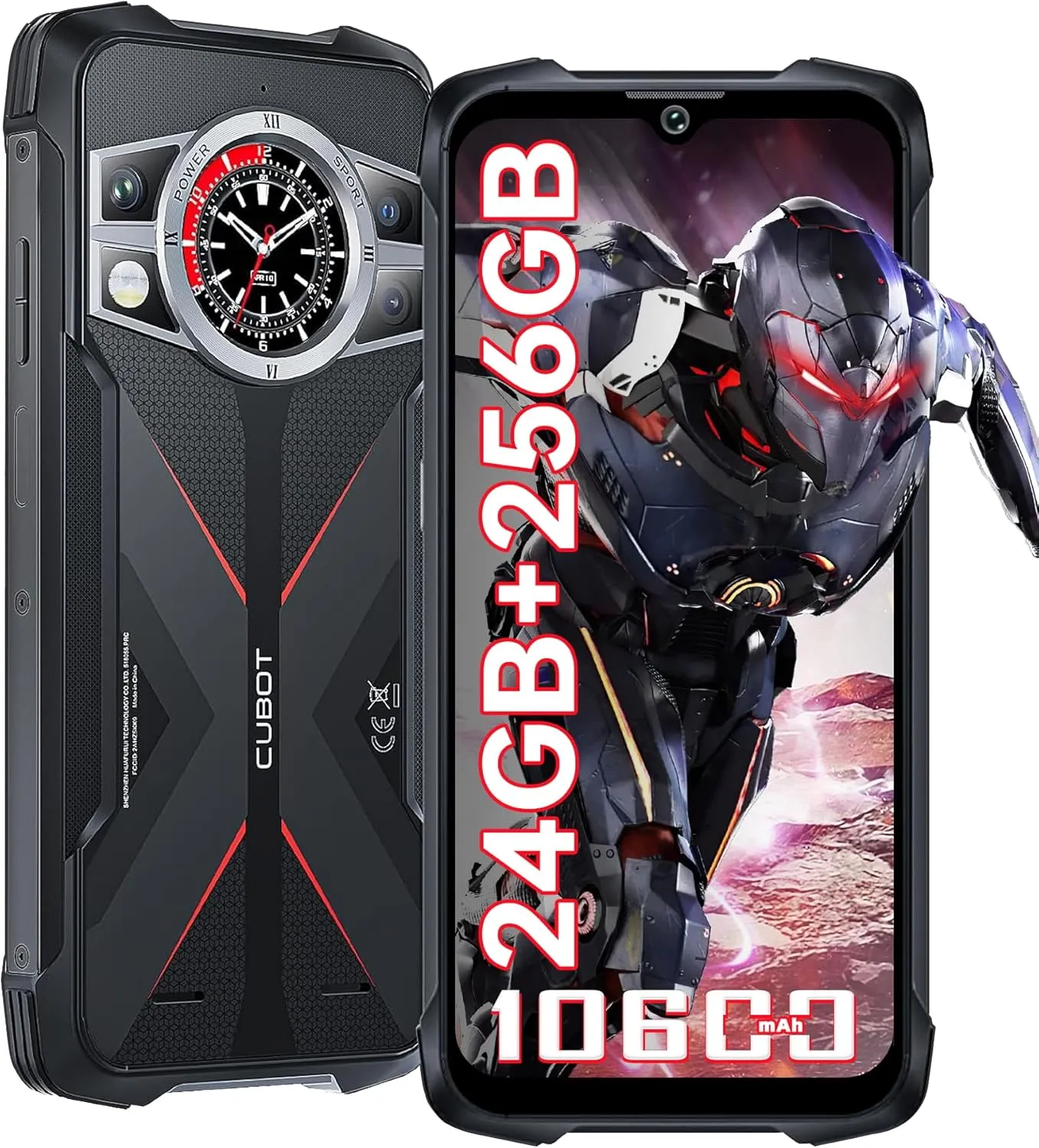 CUBOT Kingkong 9 Outdoor Rugged Phone Unlocked - 24GB RAM 256GB ROM Smartphone,100MP 32MP 24MP Night Vision Camera,10600mAh Large Battery, 6.58 Inch FHD  Display, IP68 Waterproof Mobile Phones Black