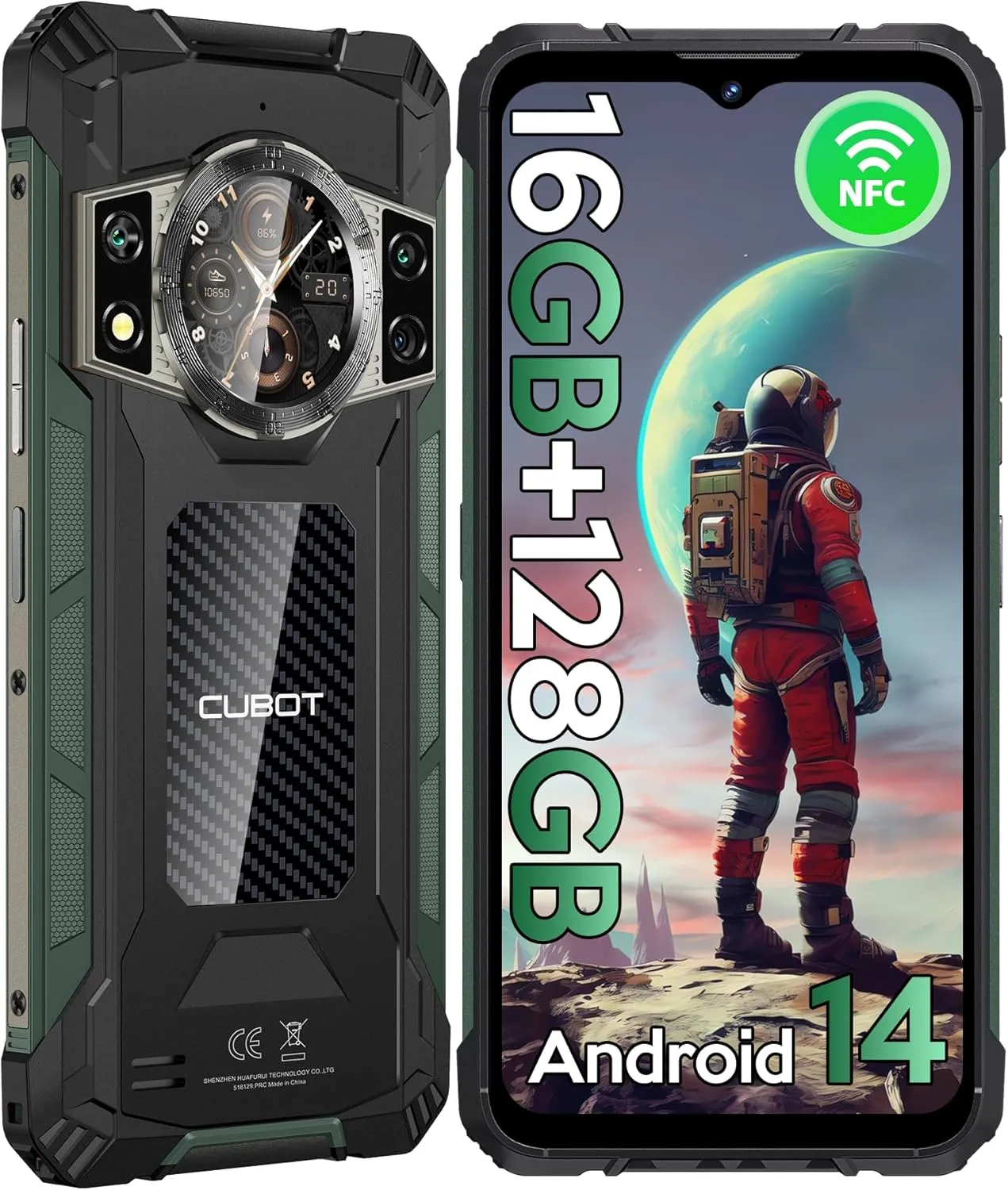 CUBOT KingKong ACE2 Rugged Phone Unlocked, 16GB RAM 128GB ROM/TF 1TB Cell Phone, 6.56'' 90Hz 1.32''Dual Screen, 5100mAh Battery Smartphone, 48MP Camera, 4G Dual SIM Android14 Phone, IP68/IP69K/NFC/GPS