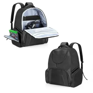 CURMIO Travel Backpack Compatible for Xbox Series S, Xbox One/ One S/ One X, Xbox 360/ 360 Slim, Carrying Case for Game Console, Controllers and Accessories, Black Stripe (Bag Only, Patent Pending)