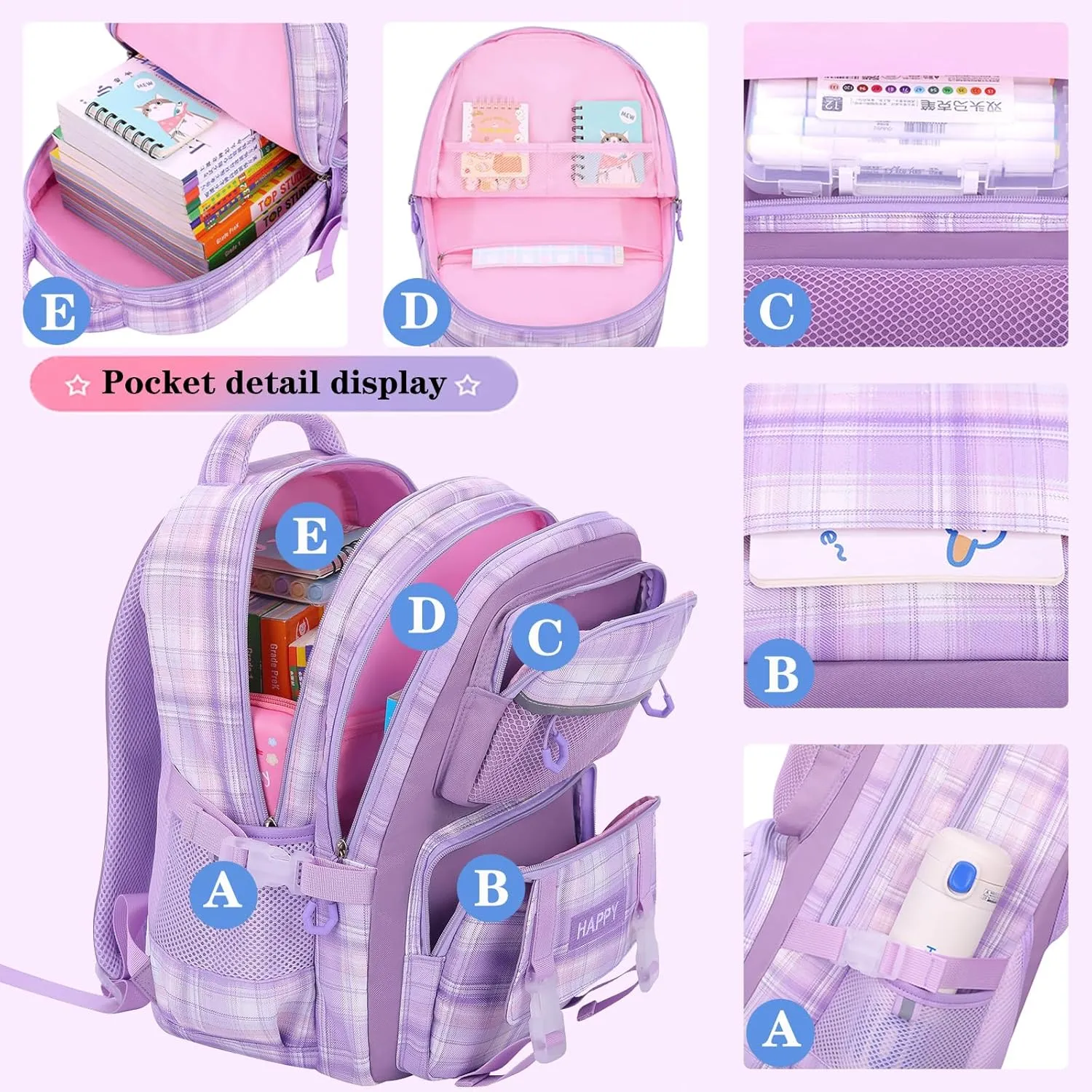 Cute Girls Backpack, Cartoon Kids School Bag 16.5 Inch Laptop Backpack with 2 Pencil Cases (Purple)