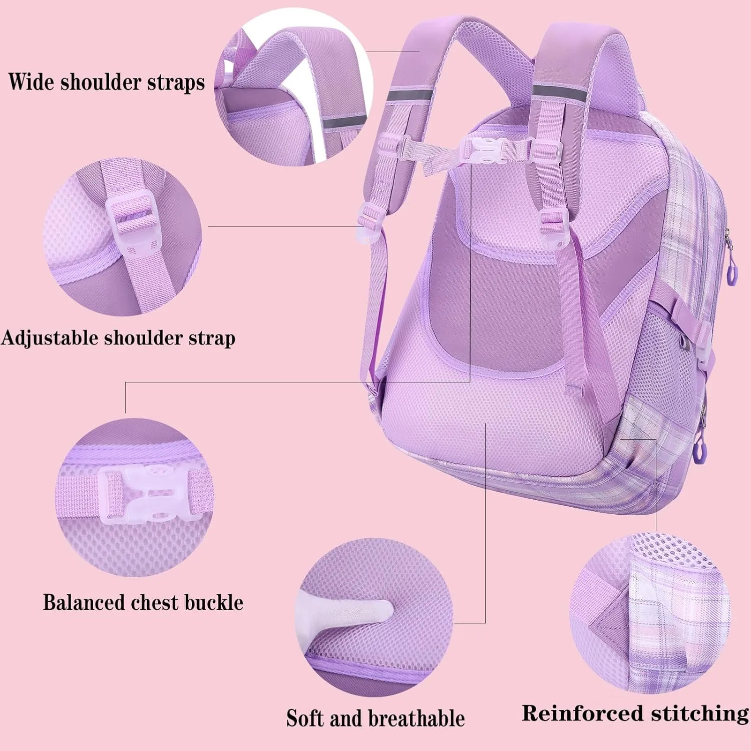Cute Girls Backpack, Cartoon Kids School Bag 16.5 Inch Laptop Backpack with 2 Pencil Cases (Purple)