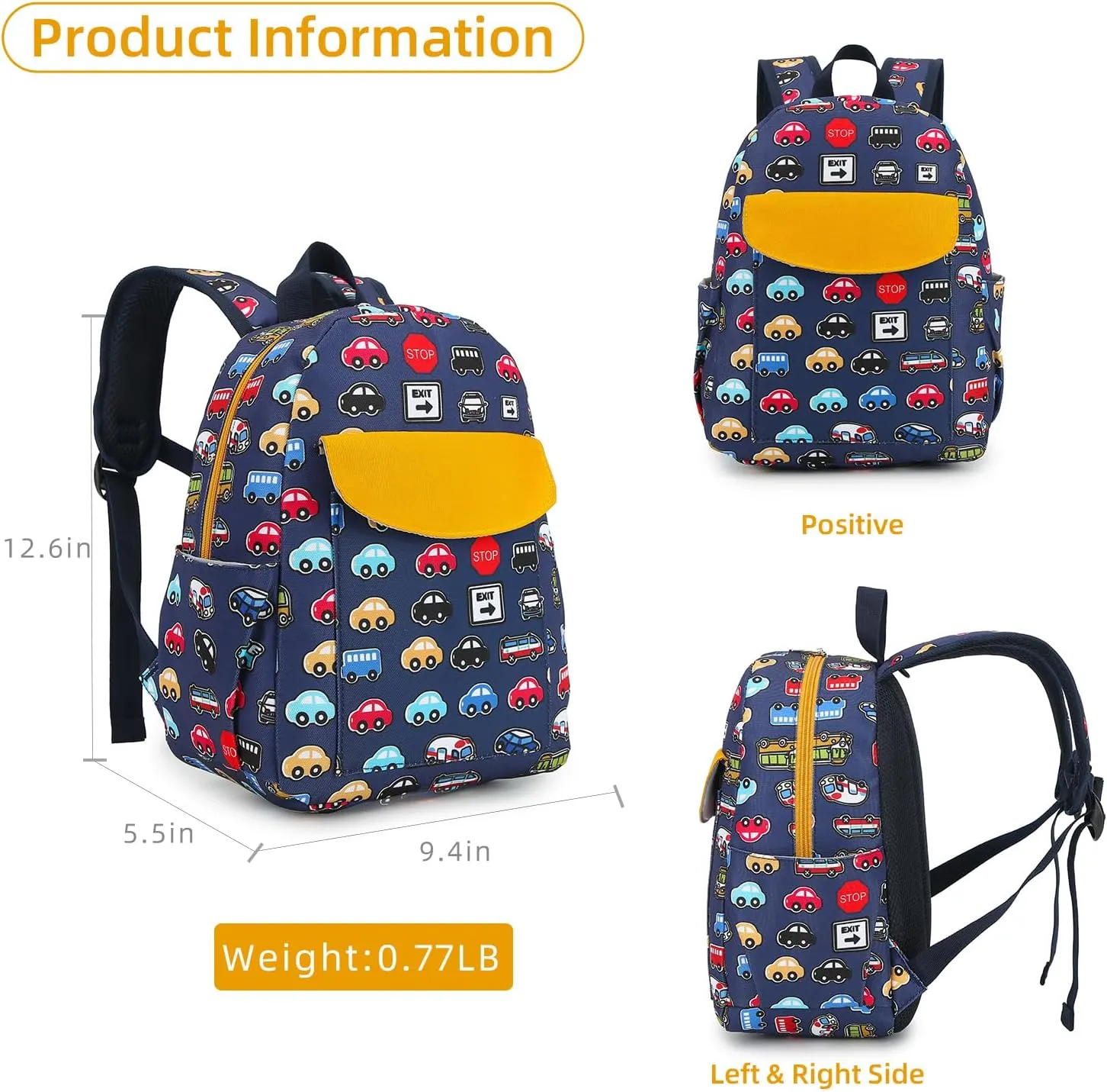 Cute Zoo Little 2d Backpack Kid Backpacks for Girls and Boys Toddler Backpack Waterproof Preschool Safety Harness Leash(DeepBlue Bus)