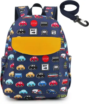 Cute Zoo Little 2d Backpack Kid Backpacks for Girls and Boys Toddler Backpack Waterproof Preschool Safety Harness Leash(DeepBlue Bus)