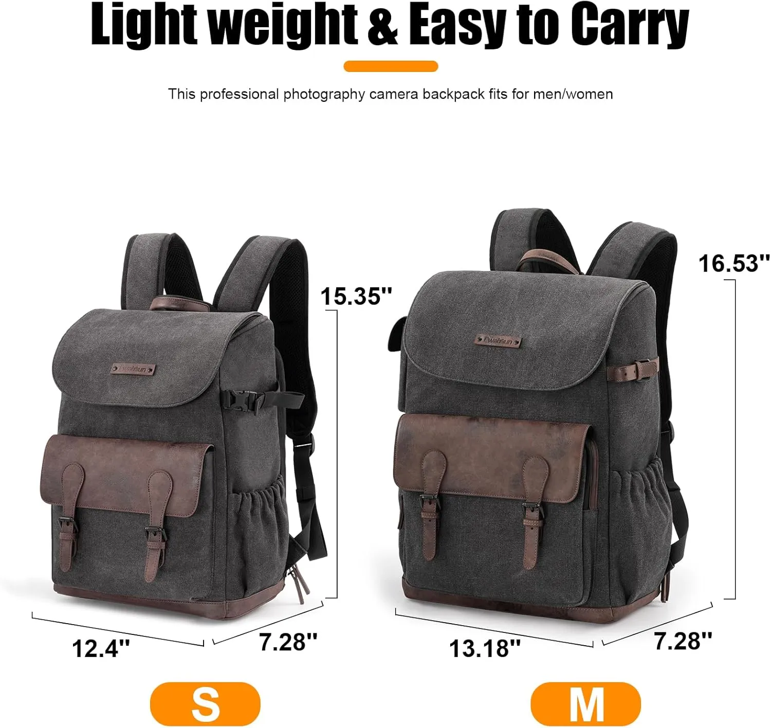 Cwatcun Canvas Camera Backpack, DSLR SLR Camera Bags for Photographers with Waterproof Rain Cover, Camera Case with Laptop Compartment & Tripod Holder for Canon Nikon Sony Fuji Camera & Lenses