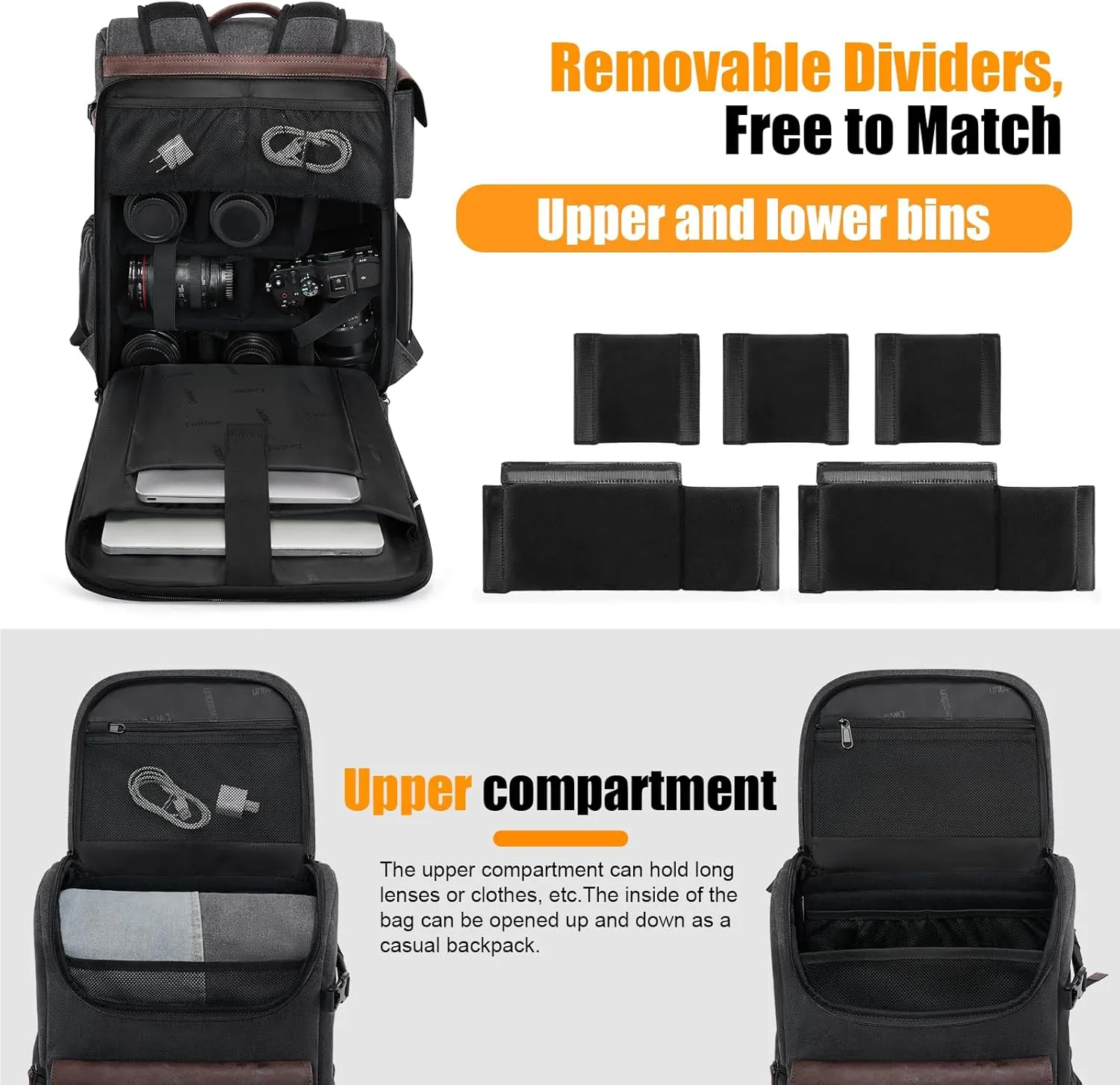 Cwatcun Canvas Camera Backpack, DSLR SLR Camera Bags for Photographers with Waterproof Rain Cover, Camera Case with Laptop Compartment & Tripod Holder for Canon Nikon Sony Fuji Camera & Lenses