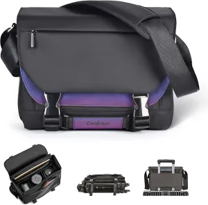 Cwatcun Waterproof Camera Bag Side Quick Access Camera Messenger Case, DSLR/SLR/Mirrorless Trave Photography Bag with Tripod Holder for Canon, Nikon, Sony, Fuji Cameras, Lens and Accessories
