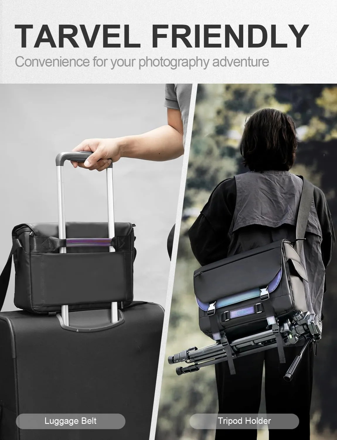 Cwatcun Waterproof Camera Bag Side Quick Access Camera Messenger Case, DSLR/SLR/Mirrorless Trave Photography Bag with Tripod Holder for Canon, Nikon, Sony, Fuji Cameras, Lens and Accessories