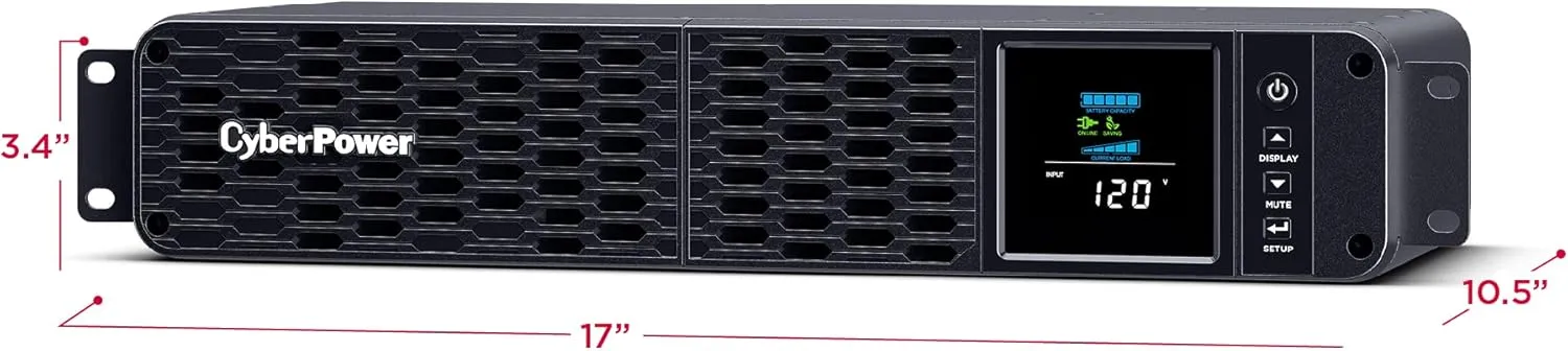 CyberPower CP1500PFCRM2U PFC Sinewave UPS System, 1500VA/1000W, 8 Outlets, AVR, Short Depth 2U Rackmount