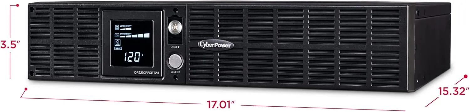 CyberPower OR2200PFCRT2U PFC Sinewave UPS System, 2000VA/1540W, 8 Outlets, AVR, 2U Rack/Tower