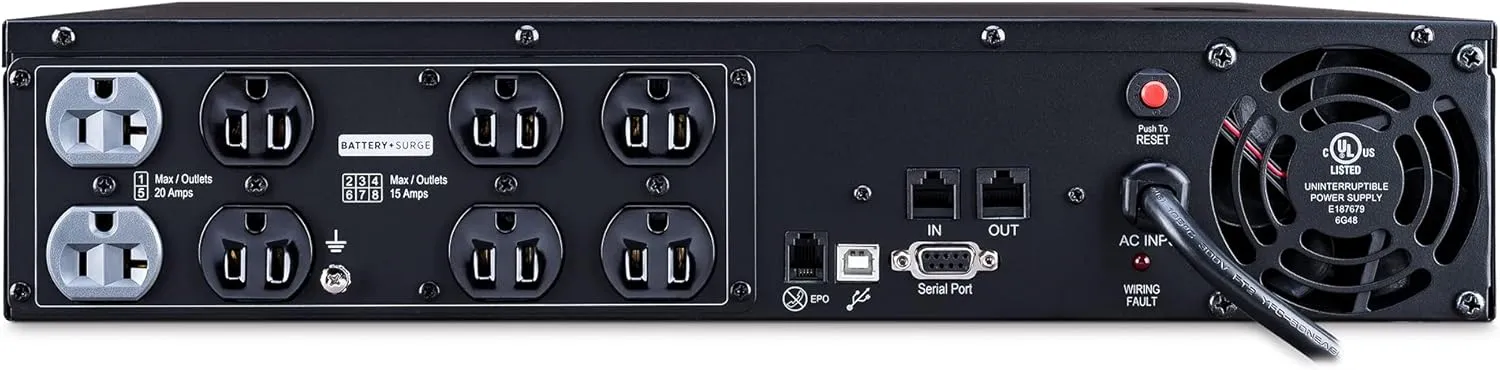CyberPower OR2200PFCRT2U PFC Sinewave UPS System, 2000VA/1540W, 8 Outlets, AVR, 2U Rack/Tower