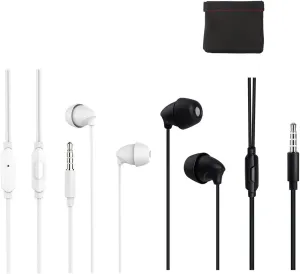 DARK WOLF 2Packs Sleep Earphone Gift Earphone Bag,Noise Isolating in-Ear Sleep Earbuds,Unique Soft Silicone Perfect for Insomnia Side Sleeper, Yoga,medi 3.5mm Jack.（White&Black
