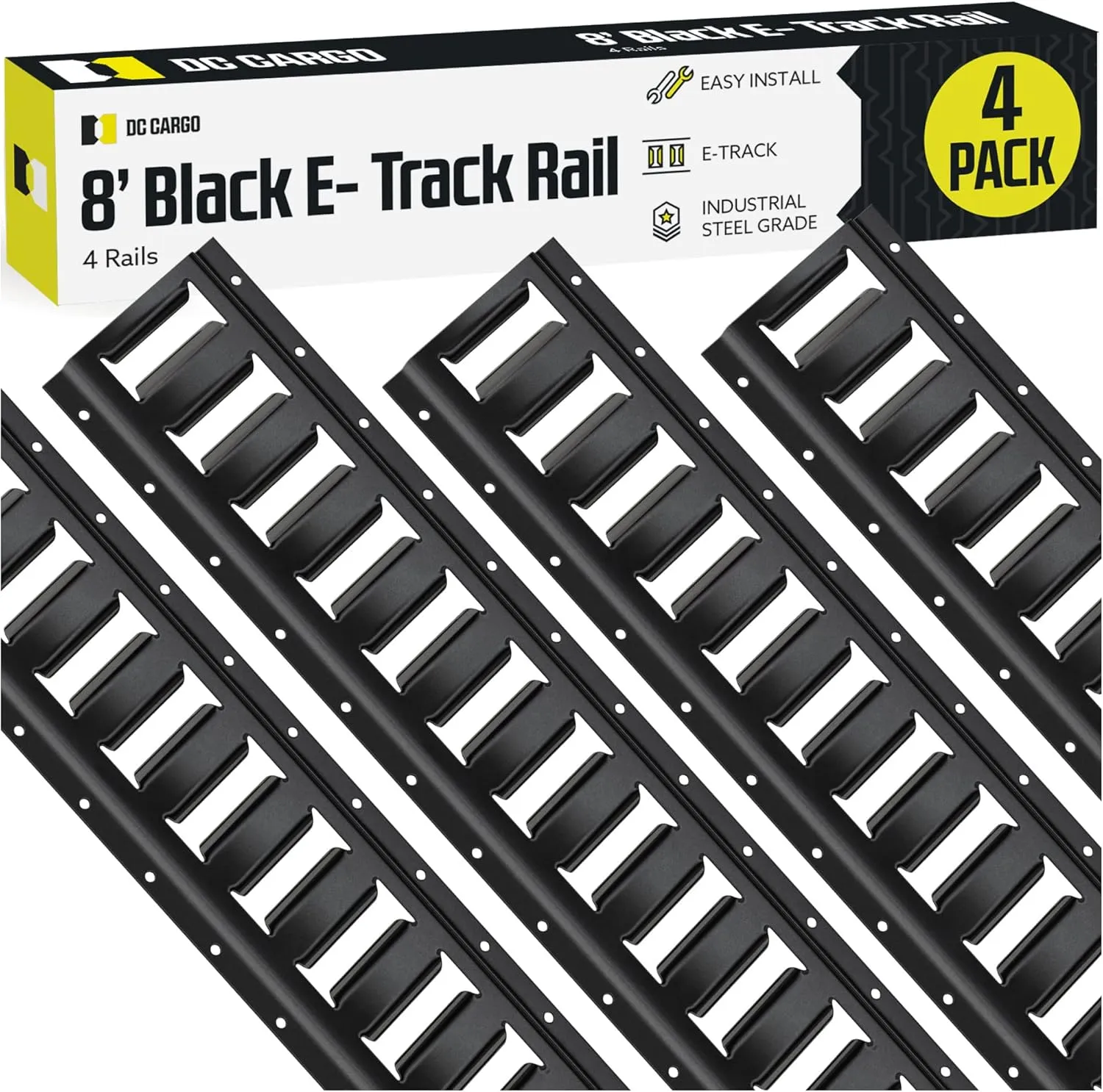 DC Cargo Mall Indoor E Track Tie Down Rail Kit 8' (4 Pack) for Garages, Vans, Trailers, Motorcycle Tie Downs, ATV Mountings - Powder-Coat Black - Secure Cargo & Heavy Loads Up to 2,000 lbs