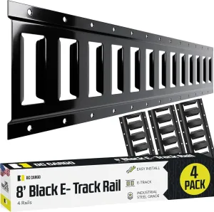 DC Cargo Mall Indoor E Track Tie Down Rail Kit 8' (4 Pack) for Garages, Vans, Trailers, Motorcycle Tie Downs, ATV Mountings - Powder-Coat Black - Secure Cargo & Heavy Loads Up to 2,000 lbs