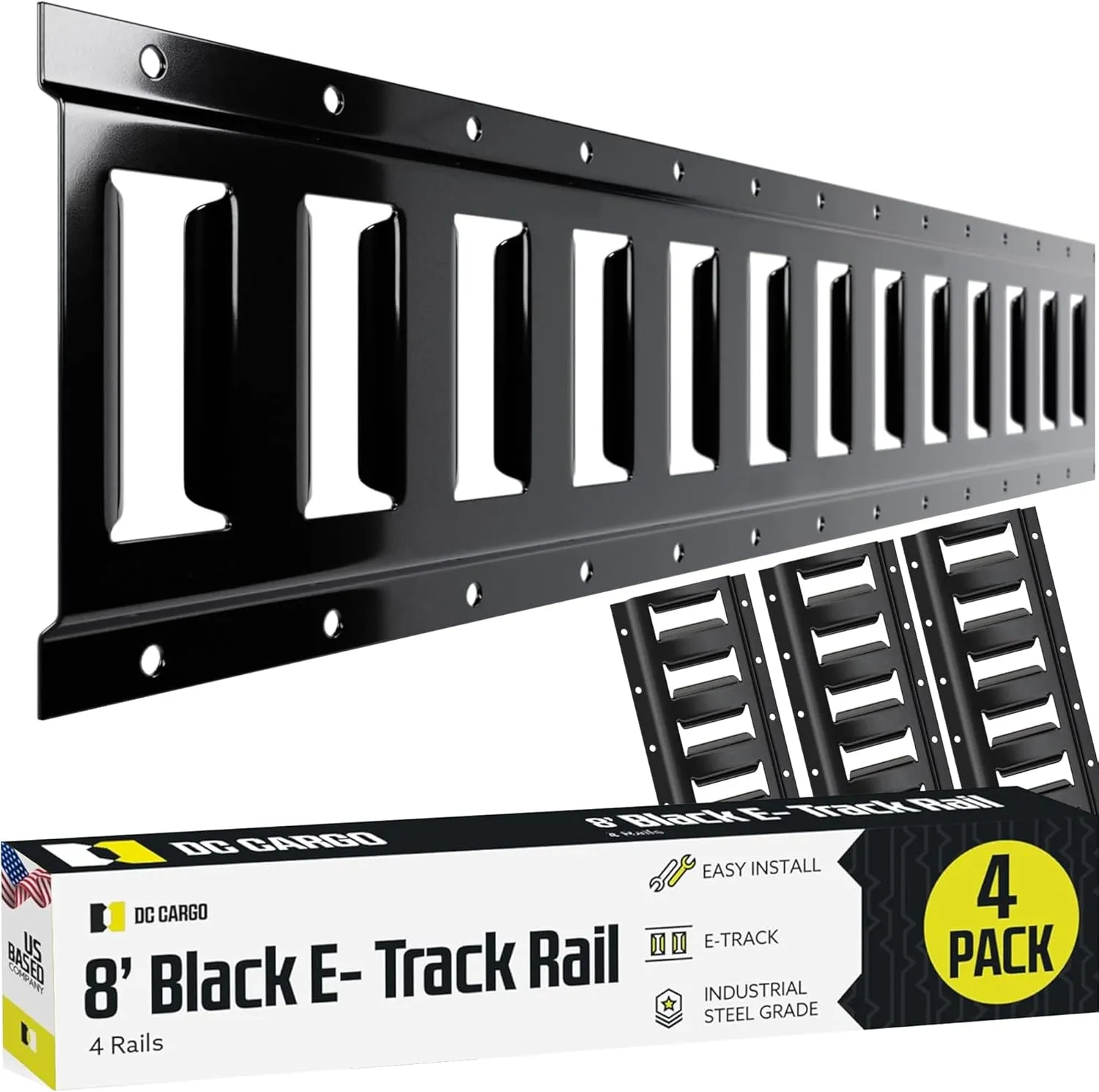 DC Cargo Mall Indoor E Track Tie Down Rail Kit 8' (4 Pack) for Garages, Vans, Trailers, Motorcycle Tie Downs, ATV Mountings - Powder-Coat Black - Secure Cargo & Heavy Loads Up to 2,000 lbs