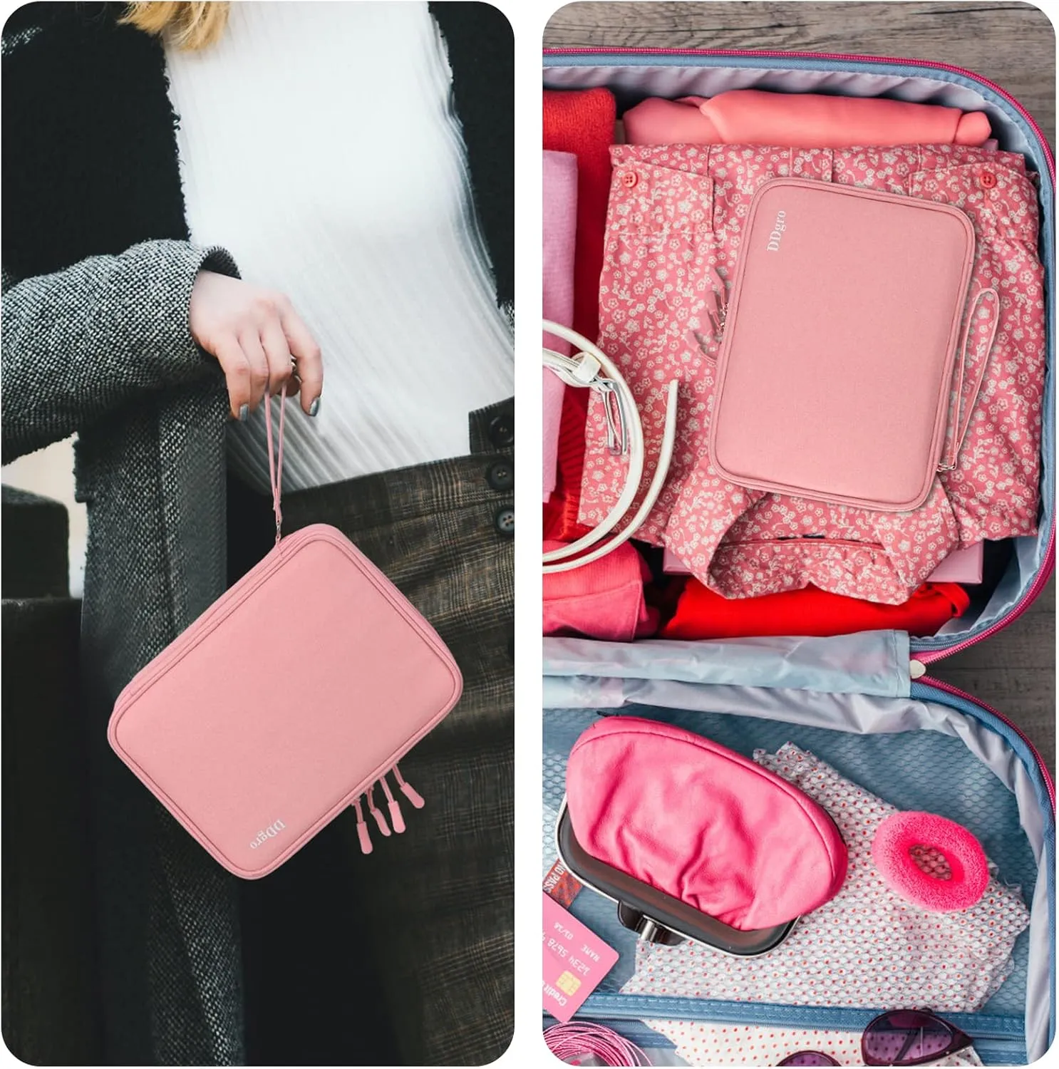 DDgro Charge Organizer Case Bag, Electronics Travel Pouch for Cable & Cords, Tech Accessories (Large, Pink)