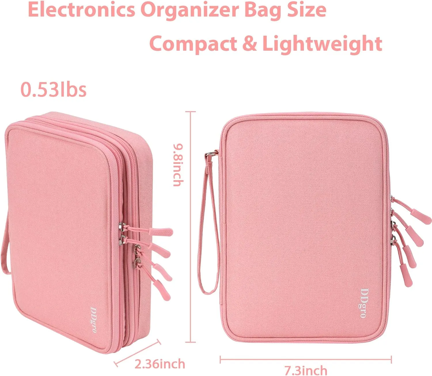 DDgro Charge Organizer Case Bag, Electronics Travel Pouch for Cable & Cords, Tech Accessories (Large, Pink)