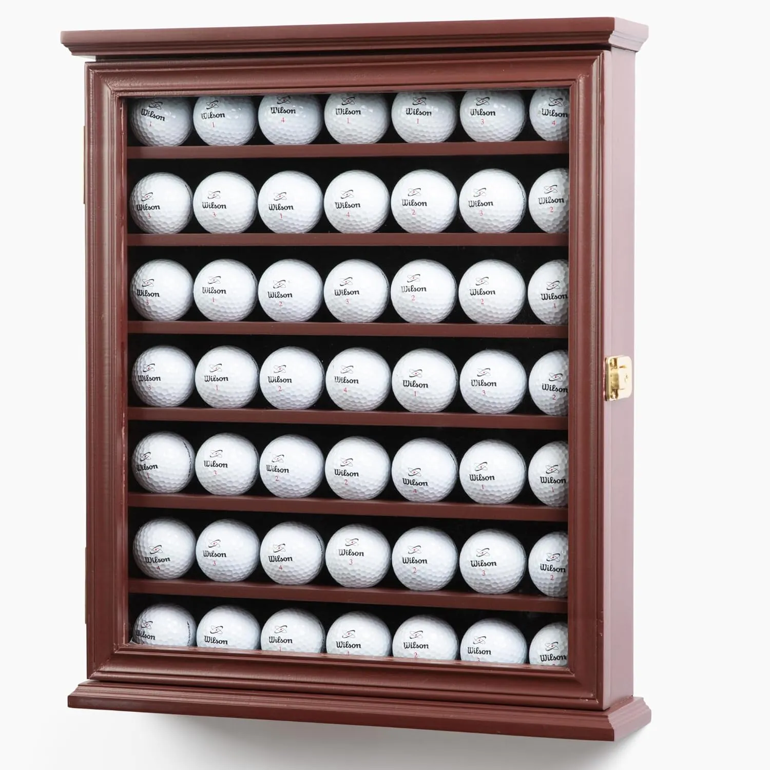 DECOMIL - Solid Wood Golf Ball Display Case Cabinet Wall Rack Holder UV Protection Lockable (Cherry, 49 Golf Ball)