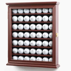 DECOMIL - Solid Wood Golf Ball Display Case Cabinet Wall Rack Holder UV Protection Lockable (Cherry, 49 Golf Ball)