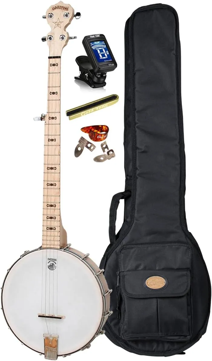 Deering Goodtime 5-String Openback Banjo USA Made Nickel Hardware Open Back with Instrument Alley Padded Gig Bag, Tuner, Mute and Picks Starter Package
