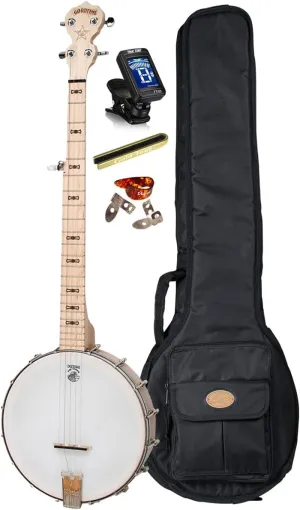 Deering Goodtime 5-String Openback Banjo USA Made Nickel Hardware Open Back with Instrument Alley Padded Gig Bag, Tuner, Mute and Picks Starter Package