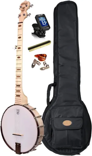 Deering Goodtime DECO Series 5-String Openback Banjo Art Deco Inlay Bronze Powder Coat Hardware with Instrument Alley Bag, Tuner, Mute, Picks Combo - Made in the USA
