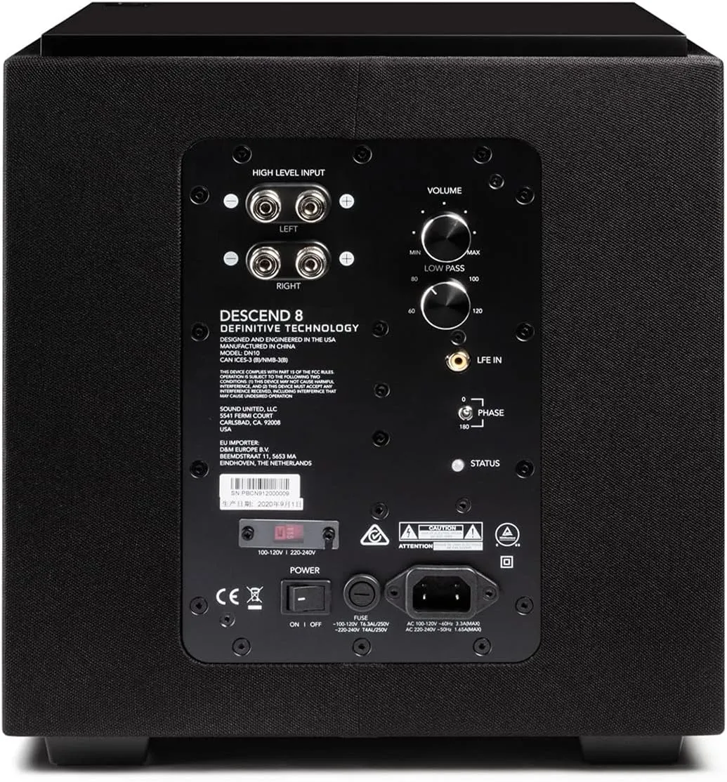 Definitive Technology Descend DN8 8" Subwoofer (2021 Model) - Digitally Optimized for Movies & Music, New 3XR Architecture, 500W Peak Class D Amplifier & (2) Pressure-Coupled 8" Bass Radiators, Black