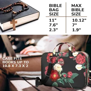 DEHITE Bible Bags for Women – Black Floral Bible Carrying Case – Tote Bag Large – Book Size 10.12 x 7 x 1.9 in – Pen Slot – Zippered Pocket – Shoulder Strap – Premium Fabric – Christian Gift