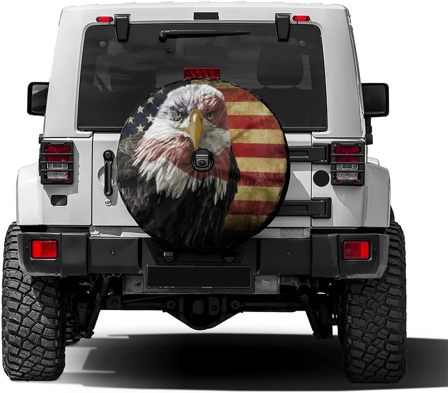 Delerain Spare Tire Cover with Backup Camera Hole American Flag with Eagle Wheel Covers Waterproof Dust-Proof UV Sun Universal Fit for RV Trailer RV SUV Truck (17 Inch for Diameter 31"-33")