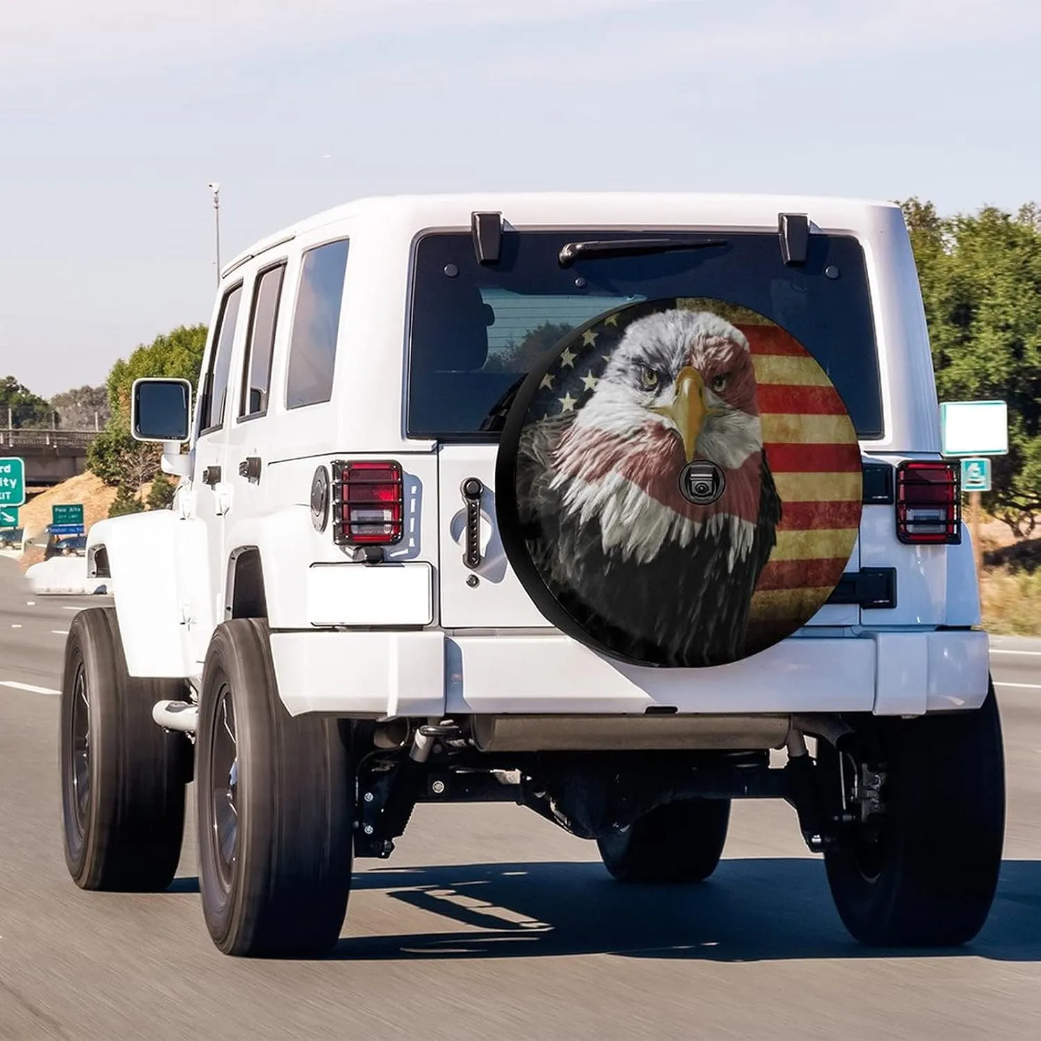 Delerain Spare Tire Cover with Backup Camera Hole American Flag with Eagle Wheel Covers Waterproof Dust-Proof UV Sun Universal Fit for RV Trailer RV SUV Truck (17 Inch for Diameter 31"-33")