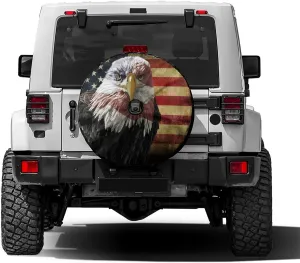 Delerain Spare Tire Cover with Backup Camera Hole American Flag with Eagle Wheel Covers Waterproof Dust-Proof UV Sun Universal Fit for RV Trailer RV SUV Truck (17 Inch for Diameter 31"-33")