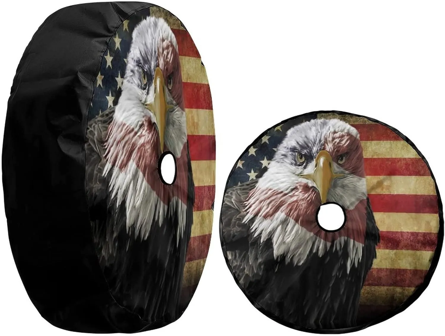 Delerain Spare Tire Cover with Backup Camera Hole American Flag with Eagle Wheel Covers Waterproof Dust-Proof UV Sun Universal Fit for RV Trailer RV SUV Truck (17 Inch for Diameter 31"-33")