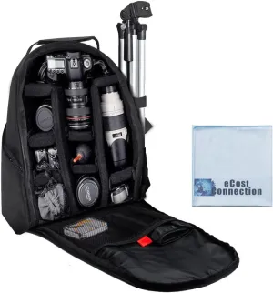 Deluxe Digital Camera / Video Padded Backpack For Nikon, Canon, Sony, Pentax DSLR Cameras, Nikon D300, D300S, D3000, D3100, D3200, D3300, D5000, D5100, D5200, D5300 & Many More SLR / DSLR Cameras   eCost Microfiber Cloth