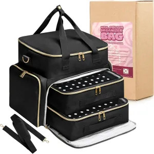 DERSTUEWE Nail Polish Organizer Case for 96 Bottles & Nail Lamp, Waterproof Double-Layer Storage Bag with Hard Bottom, Portable for Home & Travel
