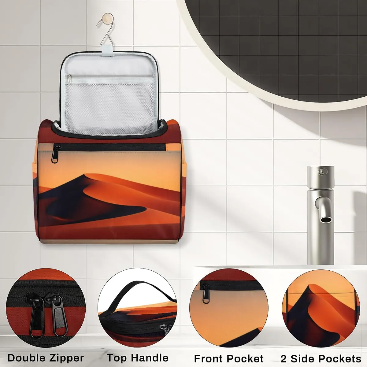 Desert Sunset Hanging Toiletry Bags Travel Makeup Bag Water-resistant Makeup Cosmetic Bag Travel Organizer