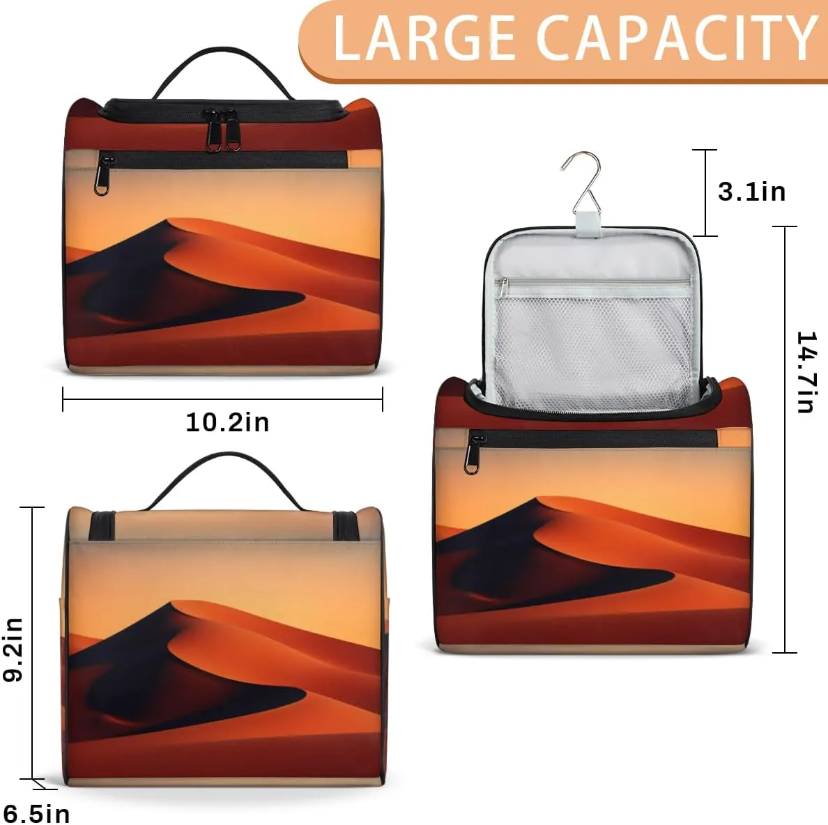 Desert Sunset Hanging Toiletry Bags Travel Makeup Bag Water-resistant Makeup Cosmetic Bag Travel Organizer